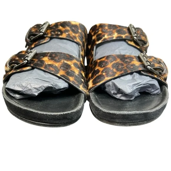 NIB The Kooples Leo Poulain Leather Animal Print Double Strap Sandal Size EU38 - Picture 9 of 12